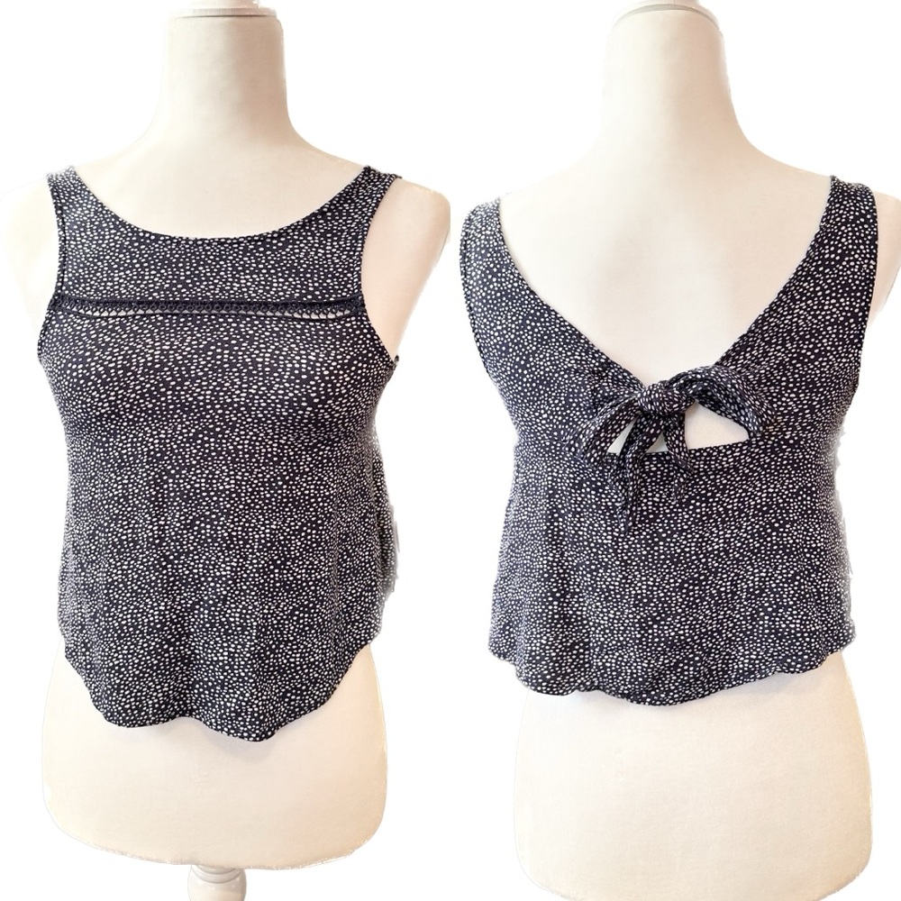 Xhilaration Knotted Back Crop Tank Top Polka Dot Navy White Boho Summer XS